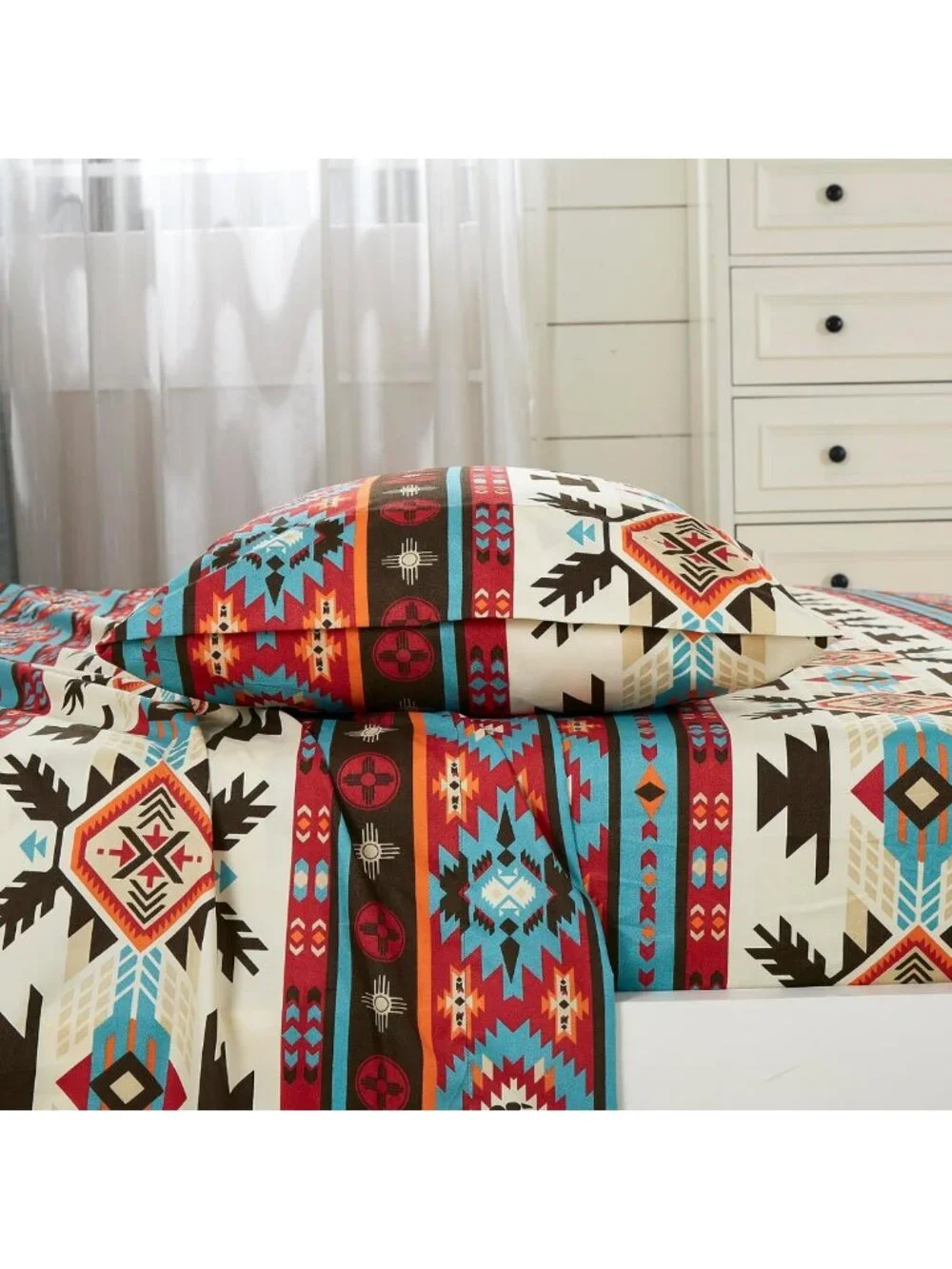 Southwestern Geometric Twin Sheet Set - Multicolor Brushed Microfiber, Deep